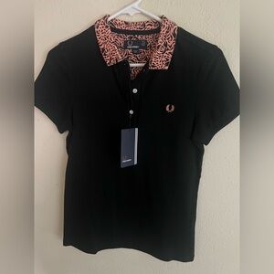 Fred Perry Black Polo with Pink Patterned Collar